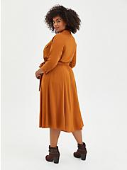 Plus Size Belted Midi Shirt Dress - Textured Stretch Rayon Light Brown, ROASTED PECAN, alternate