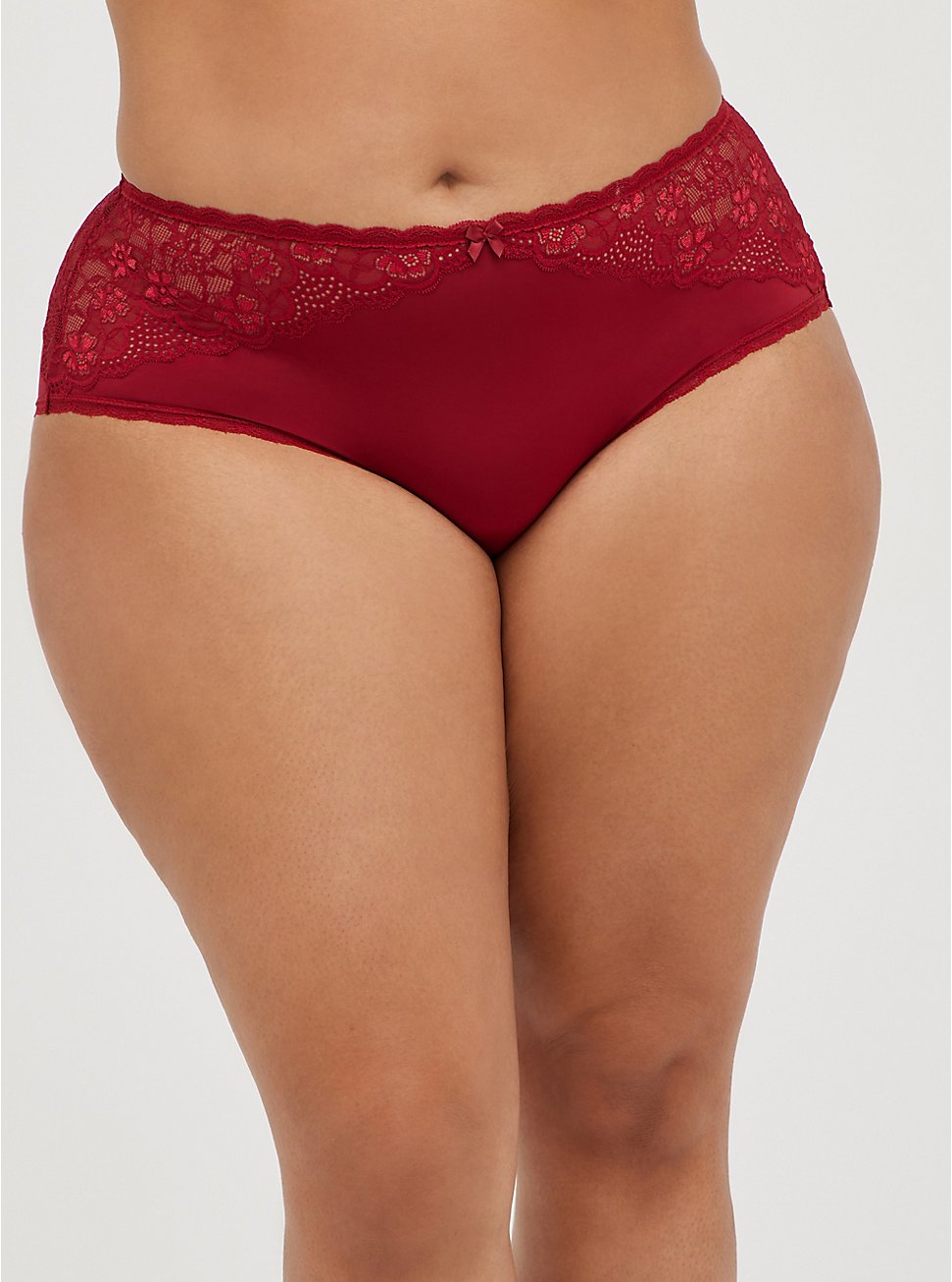 Plus Size Cheeky Panty - Lace & Microfiber Red , BIKING RED, hi-res