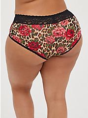 Wide Lace Trim Second Skin Cheeky Panty - Leopard Floral , TRADITIONAL ROSES, alternate