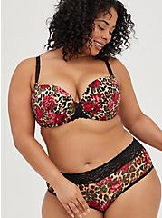 Plus Size Wide Lace Trim Second Skin Cheeky Panty - Leopard Floral , TRADITIONAL ROSES, alternate