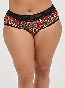 Wide Lace Trim Second Skin Cheeky Panty - Leopard Floral , , hi-res