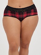 Wide Lace Trim Cheeky Panty - Microfiber Plaid Red, , hi-res