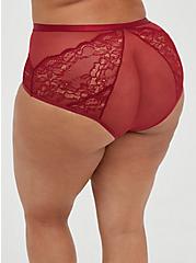 High Waist Cheeky Panty - Microfiber Lace & Mesh Red, BIKING RED, alternate