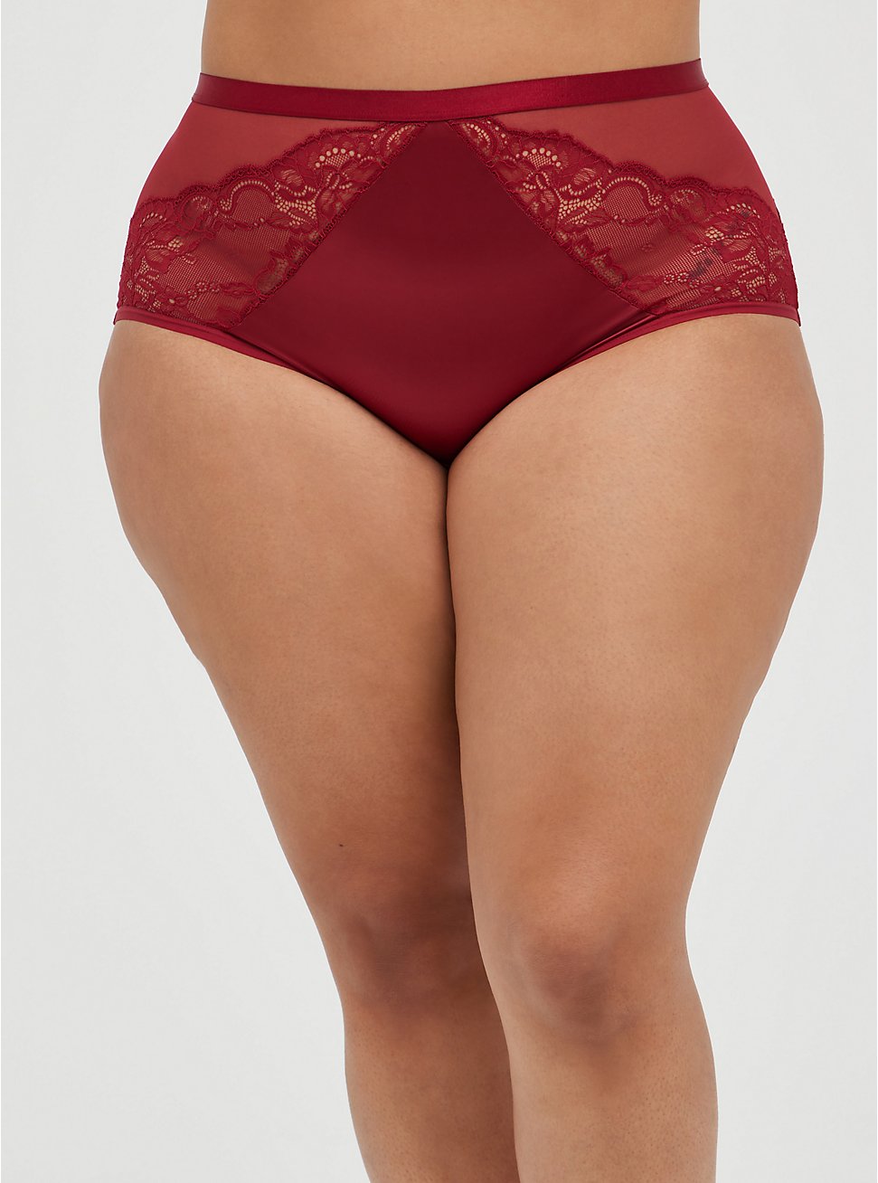 High Waist Cheeky Panty - Microfiber Lace & Mesh Red, BIKING RED, hi-res