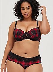 Second Skin Hipster Panty - Wide Lace Plaid Red, NY PLAID, alternate