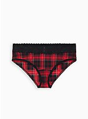Plus Size Second Skin Hipster Panty - Wide Lace Plaid Red, NY PLAID, hi-res