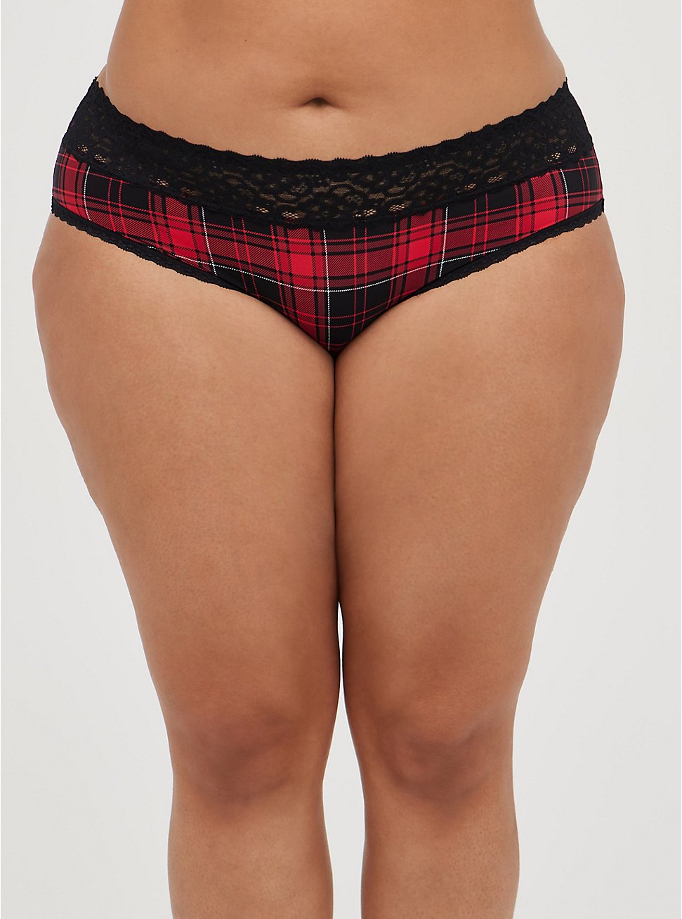 Plus Size Second Skin Hipster Panty - Wide Lace Plaid Red, NY PLAID, hi-res