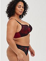 Two Tone Lace Mid-Rise Thong Panty, BIKING RED, alternate