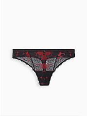 Two Tone Lace Mid-Rise Thong Panty, BIKING RED, hi-res