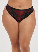 Boudoir Thong Panty - Lace Red & Black, , hi-res