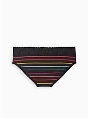 Plus Size Wide Lace Trim Hipster Panty - Cotton Rainbow Stripe Black, OPTIMIST STRIPE, alternate