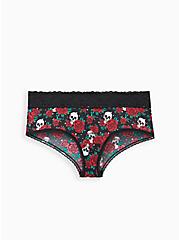 Second Skin Cheeky Panty - Wide Lace Roses and Skull Black, TATTOO ROSES AND SKULLS- BLACK, hi-res