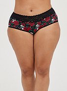 Plus Size Second Skin Cheeky Panty - Wide Lace Roses and Skull Black, , hi-res