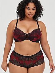 Two Tone Lace Mid-Rise Cheeky Panty, BIKING RED, alternate