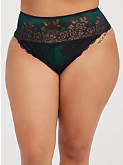 High Waist Thong Panty - Lace Green, BOTANICAL GARDEN, hi-res