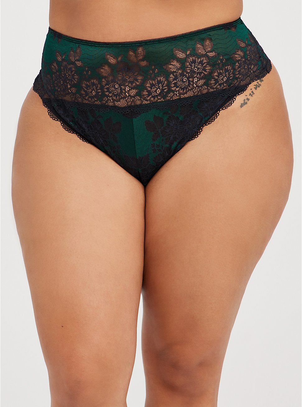 High Waist Thong Panty - Lace Green, BOTANICAL GARDEN, hi-res