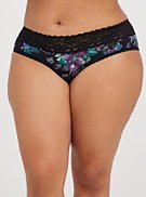 Plus Size Wide Lace Trim Second Skin Hipster Panty - Floral Black, , hi-res