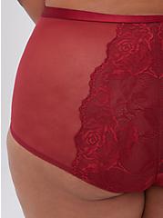 Plus Size High Waist Brief Panty - Lace & Mesh Red, BIKING RED, alternate