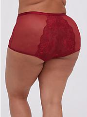 High Waist Brief Panty - Lace & Mesh Red, BIKING RED, alternate