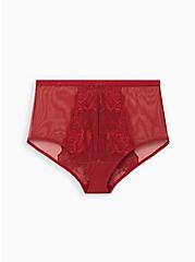 Plus Size High Waist Brief Panty - Lace & Mesh Red, BIKING RED, hi-res