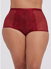 Plus Size High Waist Brief Panty - Lace & Mesh Red, BIKING RED, hi-res