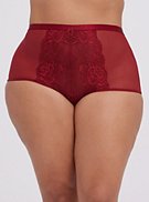 Plus Size High Waist Brief Panty - Lace & Mesh Red, , hi-res