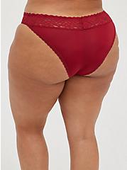 Plus Size Wide Lace Trim Bikini Panty -  Microfiber Red, BIKING RED, alternate