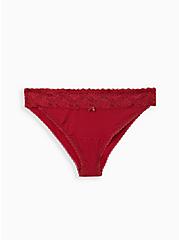 Plus Size Wide Lace Trim Bikini Panty -  Microfiber Red, BIKING RED, hi-res
