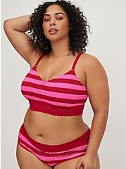 Lightly Padded Bralette - Wide Lace Cotton Red & Pink Stripe, VICTORIA STRIPE- RED, alternate
