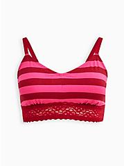Lightly Padded Bralette - Wide Lace Cotton Red & Pink Stripe, VICTORIA STRIPE- RED, hi-res
