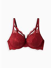 Plus Size Push-Up Plunge Strappy V Bra - Lace Red, BIKING RED, hi-res