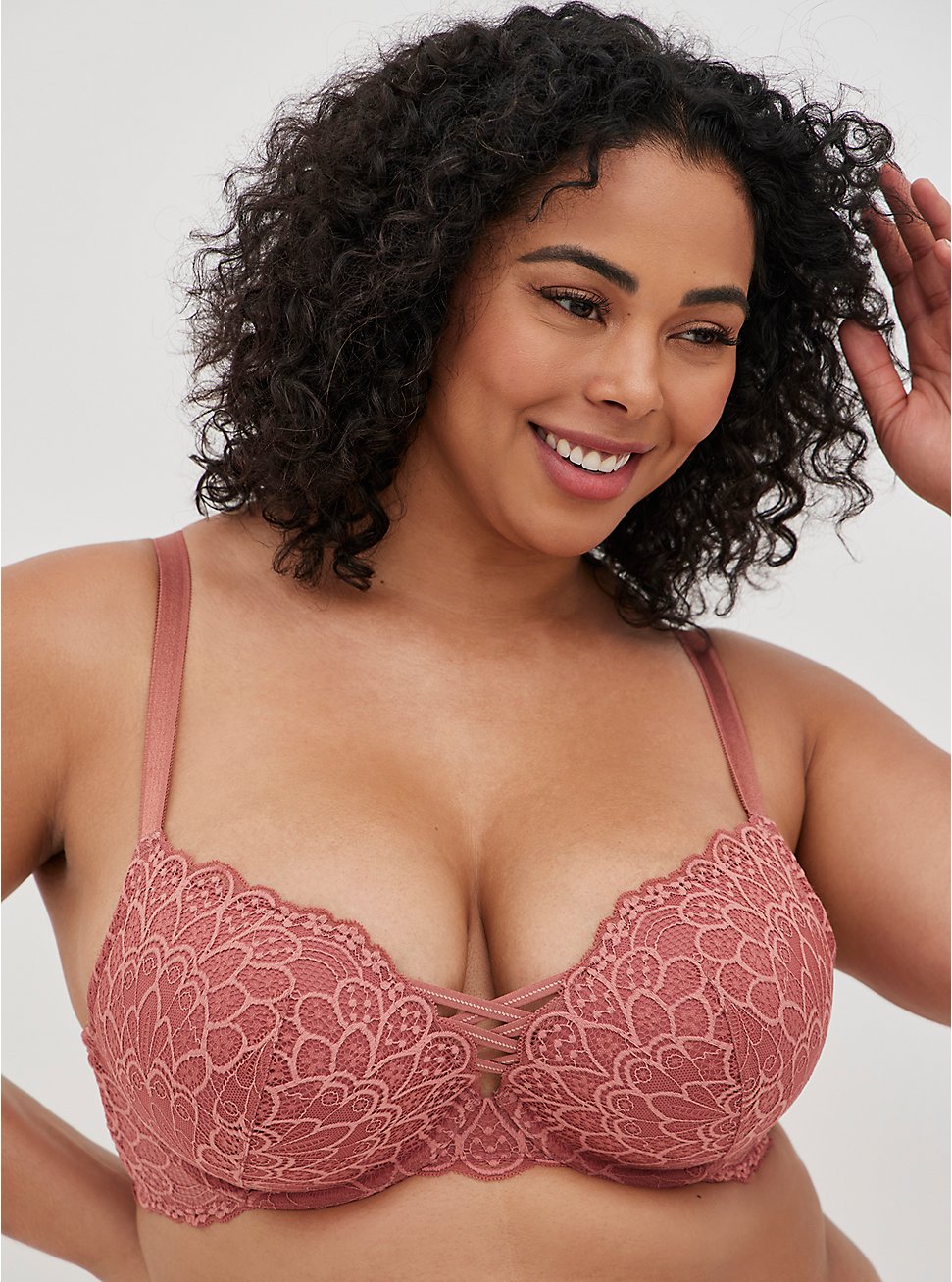 XO Push-Up Plunge Bra - Lace Rose, WITHERED ROSE PINK, hi-res