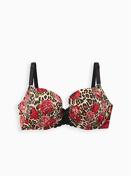 Push Up T-shirt Bra - Leopard Floral with 360° Back Smoothing™, TRADITIONAL ROSES, hi-res