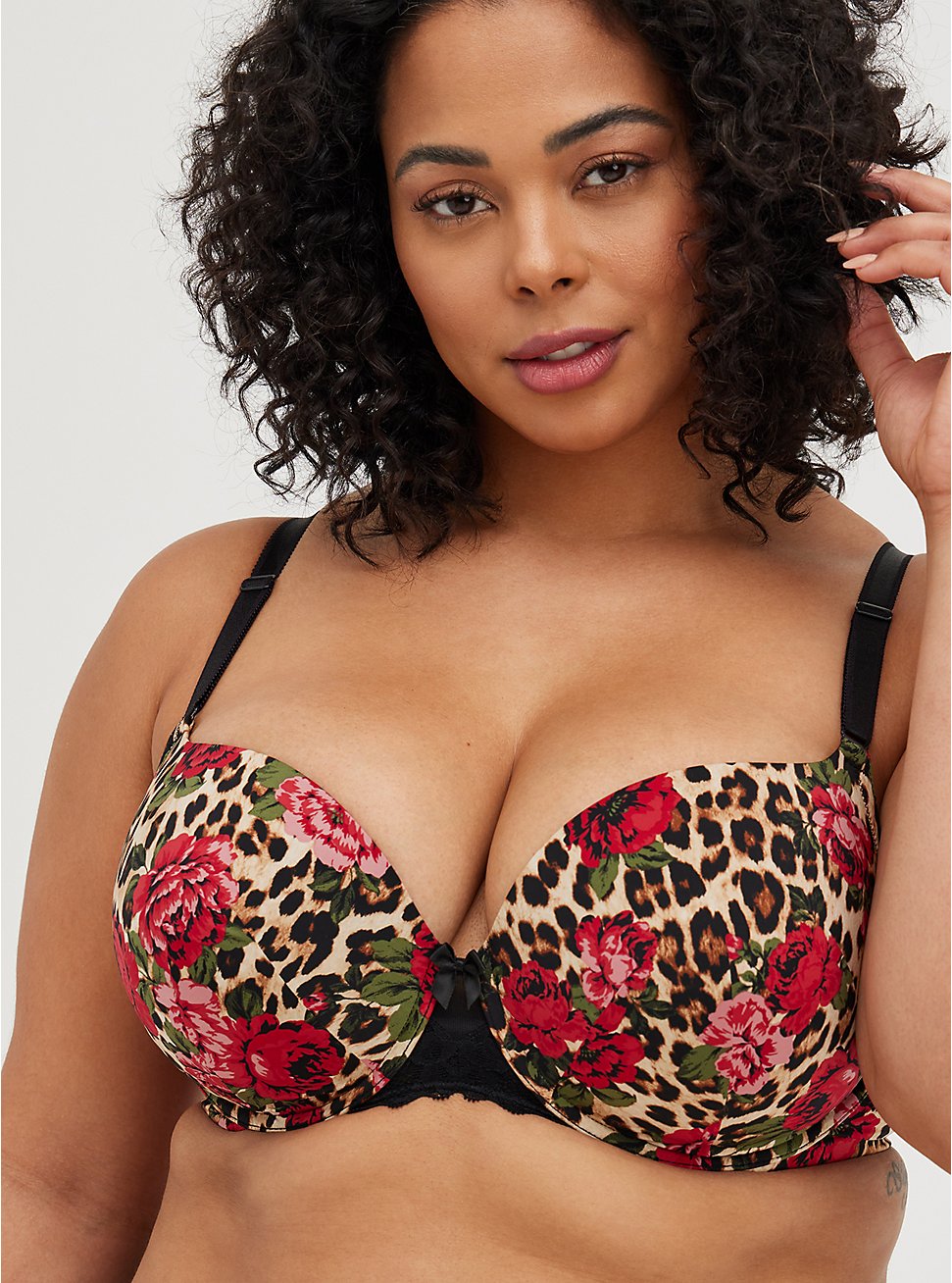Plus Size Push Up T-shirt Bra - Leopard Floral with 360° Back Smoothing™, TRADITIONAL ROSES, hi-res