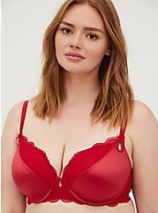 Plus Size Lightly Lined T-Shirt Bra - Microfiber & Lace Red, JESTER RED, hi-res