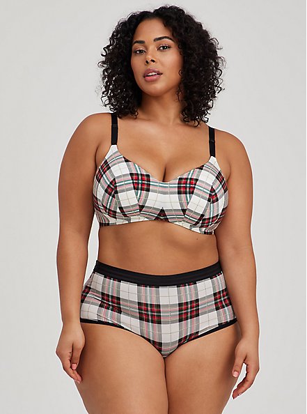Lightly Lined Everyday Wire-Free Bra - Microfiber White and Red Plaid with 360° Back Smoothing™, NEXT TARTAIN PLAID- RED, alternate