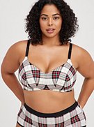 Lightly Lined Everyday Wire-Free Bra - Microfiber White and Red Plaid with 360° Back Smoothing™, , hi-res