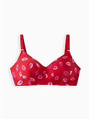 Plus Size Lightly Lined Everyday Wire Free Bra - Lips Red with 360° Back Smoothing™, HOLIDAY LIPS- RED, hi-res