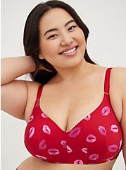 Plus Size Lightly Lined Everyday Wire Free Bra - Lips Red with 360° Back Smoothing™, HOLIDAY LIPS- RED, hi-res