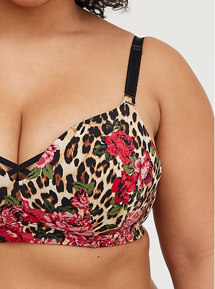 Plus Size Push-Up Wire-Free Bra - Microfiber Floral Leopard with 360° Back Smoothing™, LEOPARD ROSE, alternate