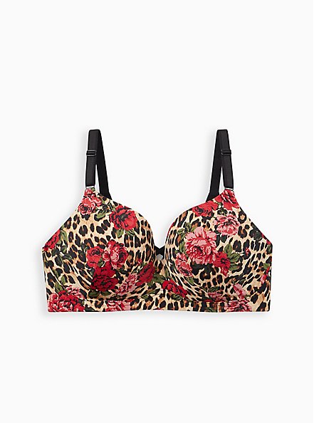 Plus Size Push-Up Wire-Free Bra - Microfiber Floral Leopard with 360° Back Smoothing™, LEOPARD ROSE, hi-res