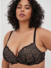 Lightly Lined T-Shirt Bra - Lace Black & Rose, RICH BLACK AND ROEBUCK BEIGE, alternate