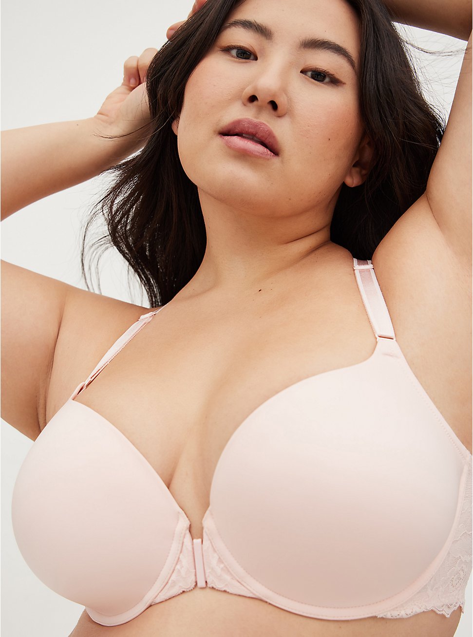 Plus Size Front-Closure Lightly Lined T-Shirt Bra - Pink with Racerback, PINK DOGWOOD POLIGNAC DIP DYE, hi-res