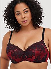 Plus Size Full Coverage Boudoir Balconette Bra - Red with 360° Back Smoothing™, BIKING RED, hi-res
