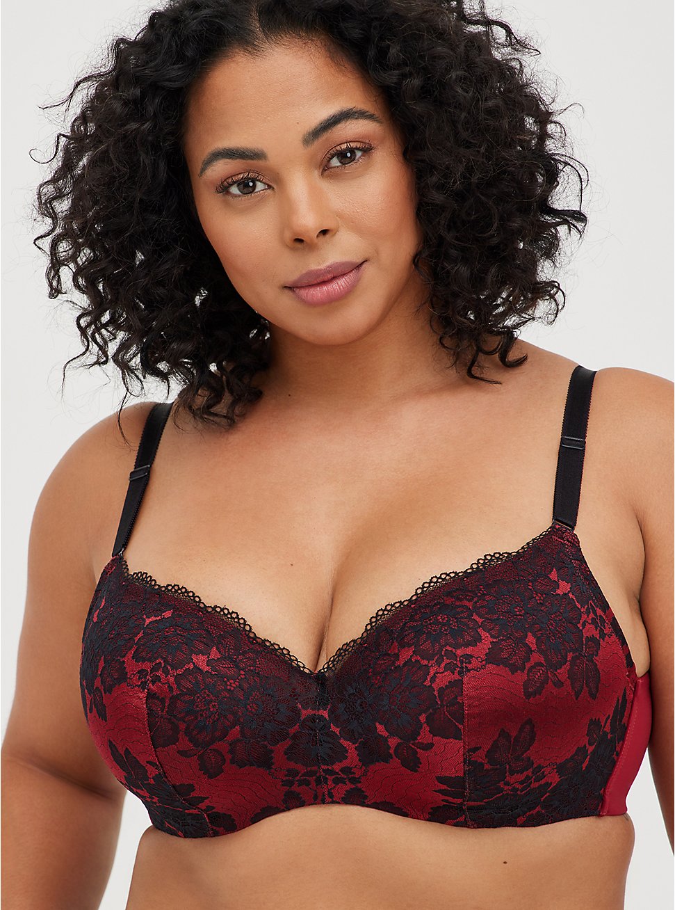 Plus Size Full Coverage Boudoir Balconette Bra - Red with 360° Back Smoothing™, BIKING RED, hi-res