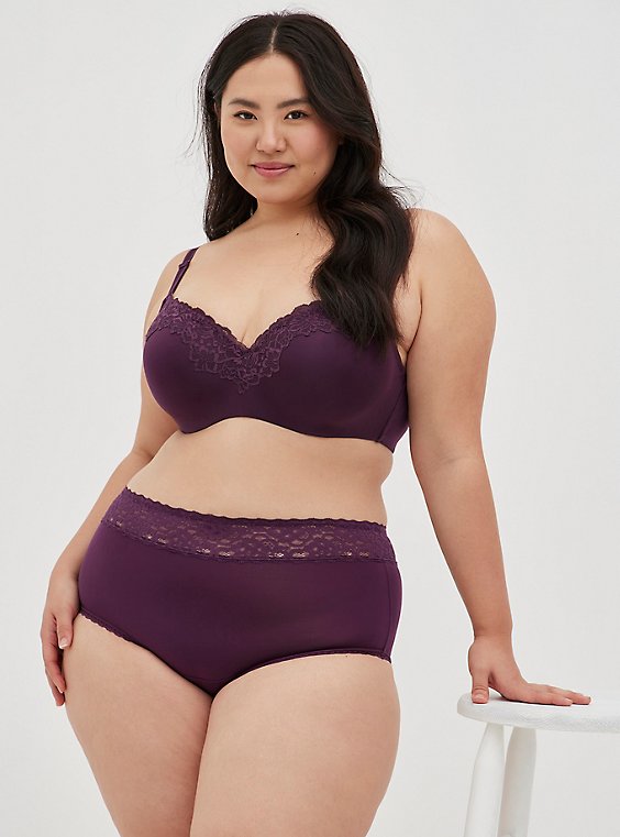 Plus Size - Full Coverage Balconette Bra - Lace Trim Purple with 360° Back  Smoothing™ - Torrid