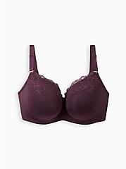 Plus Size Full Coverage Balconette Bra - Lace Trim Purple with 360° Back Smoothing™ , BLACKBERRY WINE, hi-res