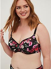 Plus Size Lightly Lined Full Coverage Balconette Bra - Microfiber Floral Pink with 360° Back Smoothing™, MARAH FLORAL- BLACK, alternate