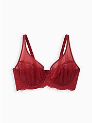 Plus Size Unlined Balconette Bra - Lace and Mesh Red, BIKING RED, hi-res