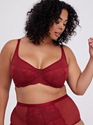 Unlined Balconette Bra - Lace and Mesh Red, , hi-res